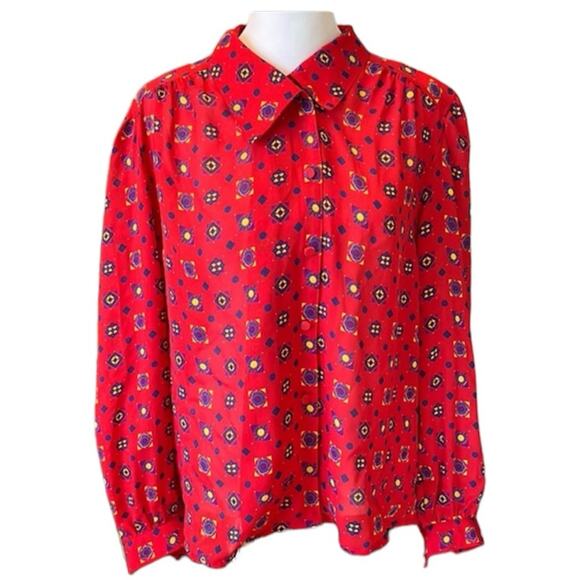 Vintage Josephine Red Asymmetrical Southwestern Blouse Size 12 - Picture 1 of 12